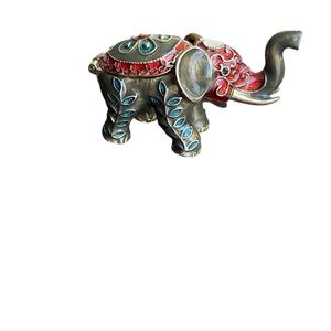 Cloisonné Colorful Enamel & Metal Elephant Trinket Box, Rhinestone Magnetic Lid
